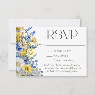 Cartons Réponse Élégant Fleur sauvage bleu jaune QR Code Mariage