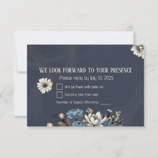 Cartons Réponse Élégant Fleur sauvage bleu marine Mariage