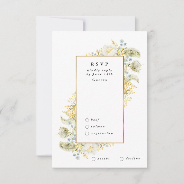 Cartons Réponse Élégant Fleur sauvage encadré or Mariage Edging (Devant)