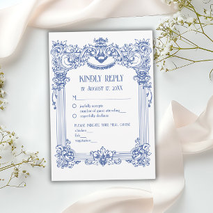 Cartons Réponse Élégant Floral Baroque Blue Colonne Mariage