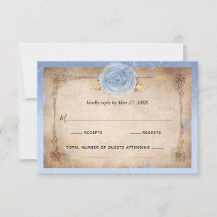 Cartons Réponse Élégant Floral Bleu Rose or Rustique Mariage