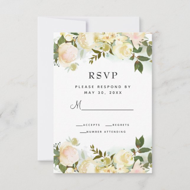 Cartons Réponse Elégant Floral Botanical Greenery Mariage Feuille (Devant)