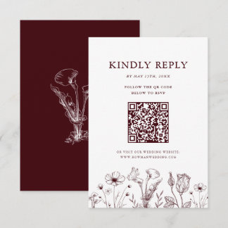 Cartons Réponse Elegant Floral Burgundy Wedding QR Code