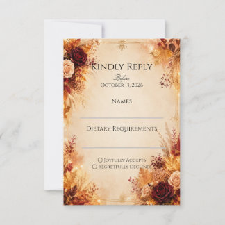 Cartons Réponse Élégant floral d'automne | Mariage rustique boho d