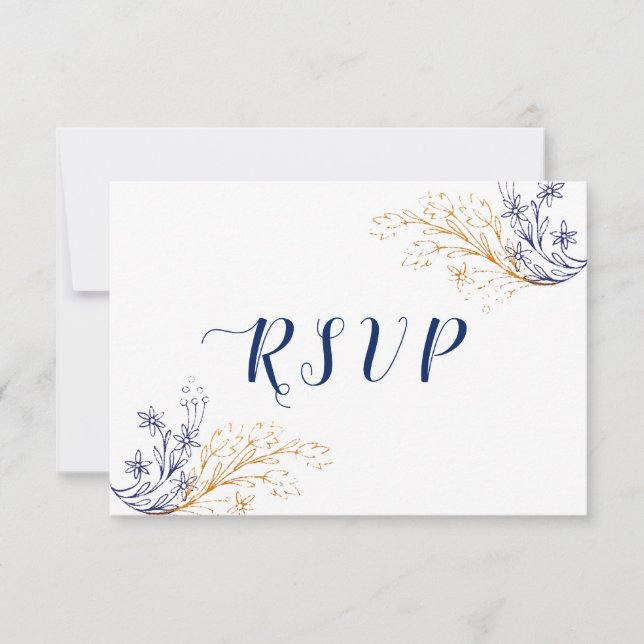 Cartons Réponse Élégant Floral Royal Blue Roses & Gold Flowers (Devant)