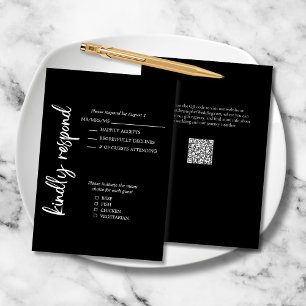 Cartons Réponse Élégant Formal Gras Script Noir Blanc Mariage