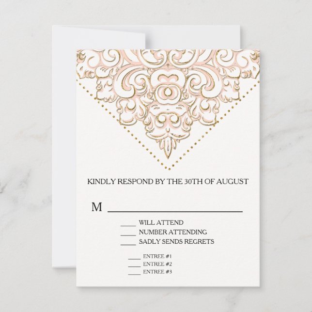 Cartons Réponse Elegant Formal Lace Blush Pink and Gold (Devant)
