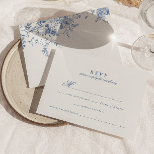 Cartons Réponse Élégant Français Vintage bleu Floral Jouy Mariage
