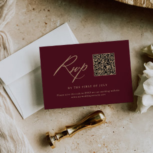 Cartons Réponse Elegant Gold Burgundy Calligraphy Mariage QR code