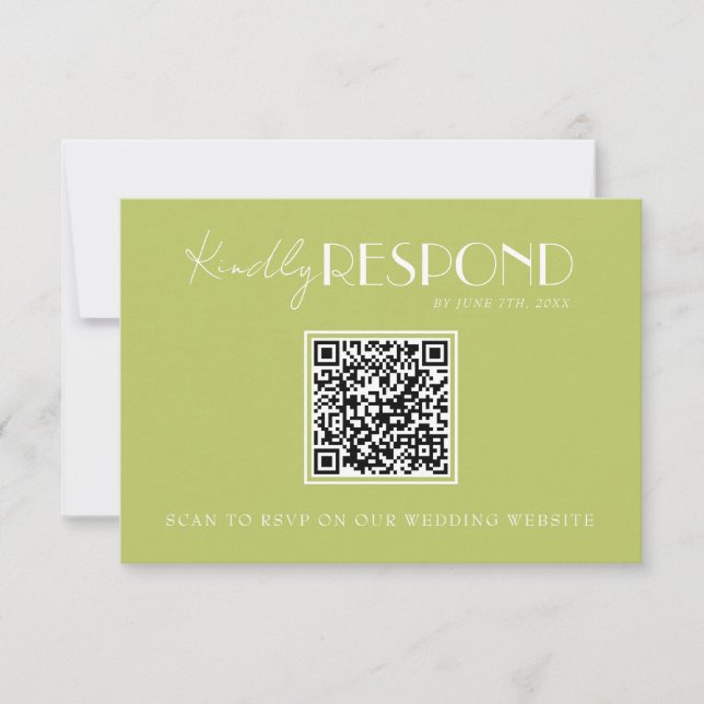 Cartons Réponse Elegant Green Minimalist QR Code Wedding (Devant)