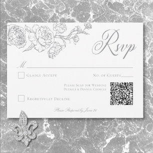 Cartons Réponse Elegant Grey Chinoiserie Bird & Crest Mariage QR