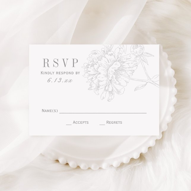 Cartons Réponse Élégant gris blanc Mariage de pivoine florale (Créateur téléchargé)