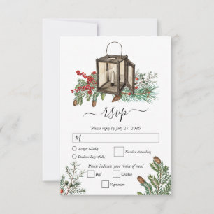 Cartons Réponse Élégant hiver Pins rustique Mariage de lanterne