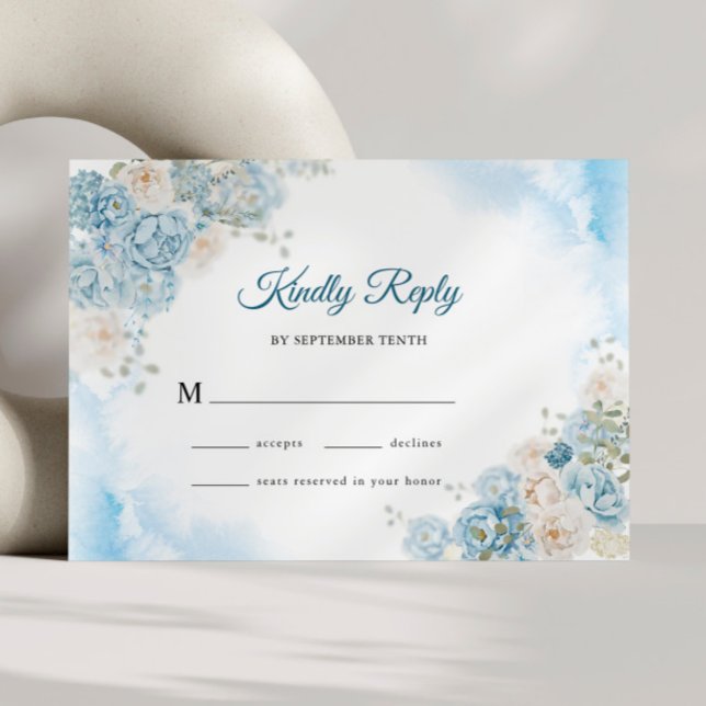 Cartons Réponse Elégant Ice Bleu Rose Fleurs Mariage (Créateur téléchargé)