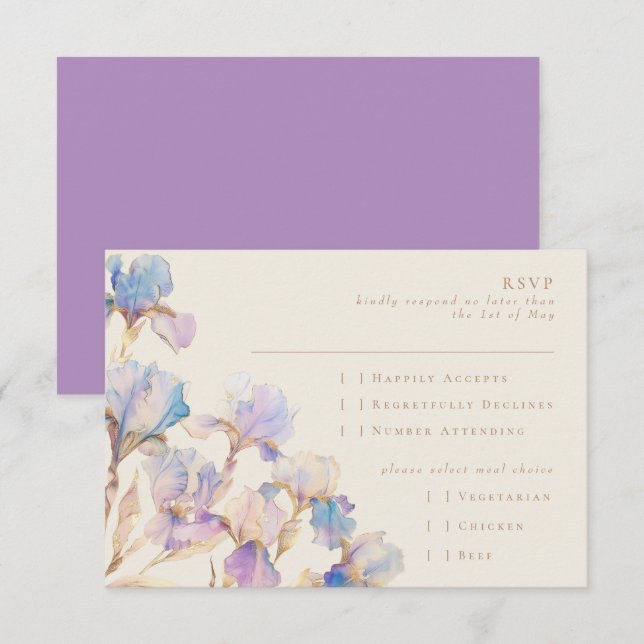 Cartons Réponse Élégant Iris Floral (Devant / Derrière)