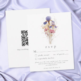 Cartons Réponse Élégant Iris Violet Aquarelle Jardin Mariage QR