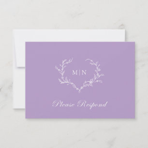 Cartons Réponse Élégant Lilac violet Monogramme Mariage de couronn