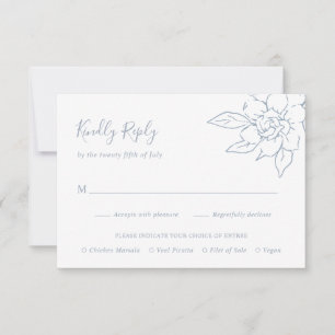 Cartons Réponse Elégant Line Art Floral Dusty Blue Mariage