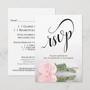 Cartons Réponse Élégant mariage avec des roses roses tendres à lon