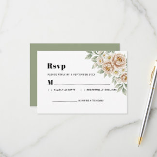 Cartons Réponse Élégant mariage avec pivoine crème et rose blanche
