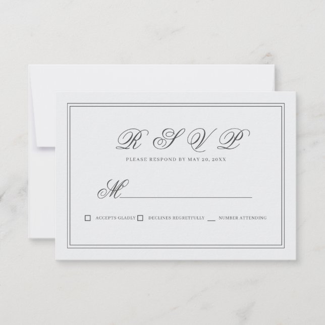 Cartons Réponse Élégant Mariage blanc classique simple (Devant)