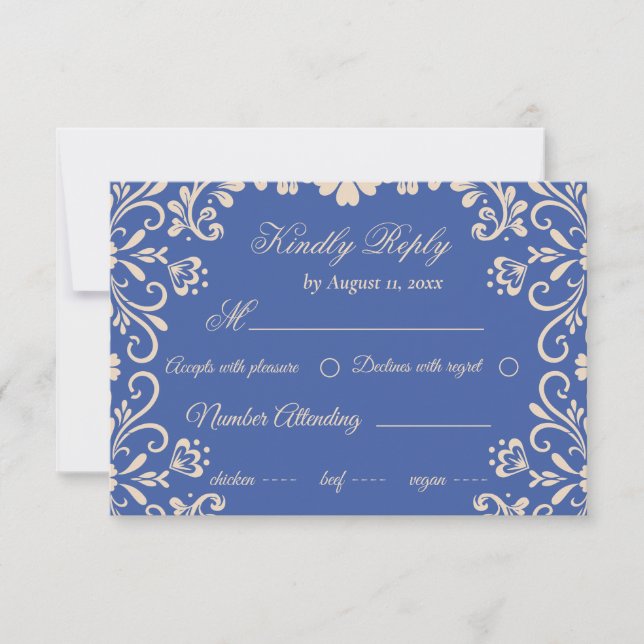 Cartons Réponse Elégant Mariage bleu beige (Devant)