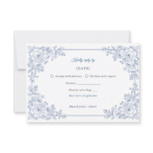 Élégant mariage bleu et blanc à motifs floraux de