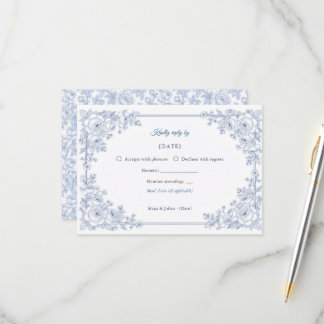 Cartons Réponse Élégant mariage bleu et blanc à motifs floraux de