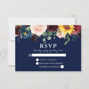 Cartons Réponse Elégant Mariage bleu floral d'aquarelle