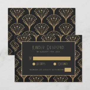 Cartons Réponse Élégant Mariage classique Art Déco Noir Et Or