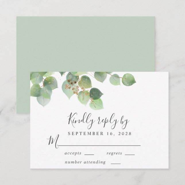 Cartons Réponse Elégant Mariage d'aquarelle Eucalyptus (Devant / Derrière)