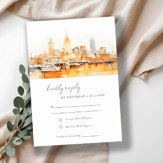 Cartons Réponse Élégant Mariage d'aquarelle Skyline de Nashville C