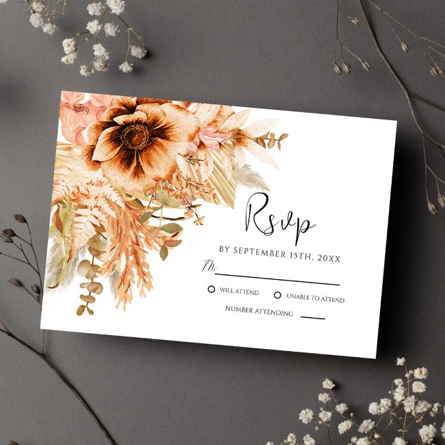 Cartons Réponse Élégant Mariage de automne Floral en terre cuite (Elegant Floral Terracotta Fall Wedding RSVP Card)