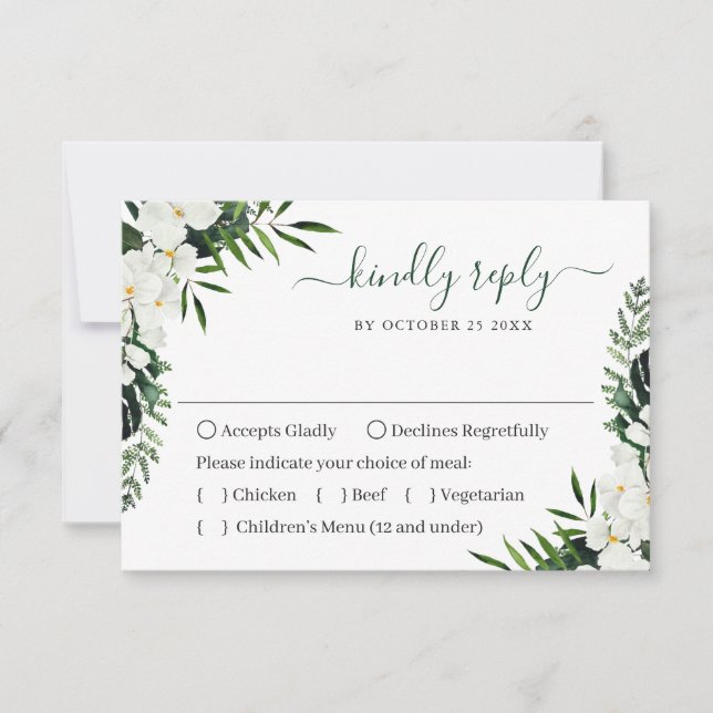 Cartons Réponse Elégant Mariage de Bohême Orchidées Blanches (Devant)