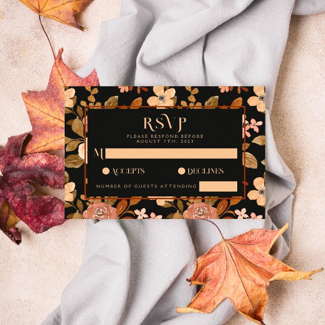 Cartons Réponse Élégant Mariage de Boho Floral Boho de Chute Noire (Créateur téléchargé)