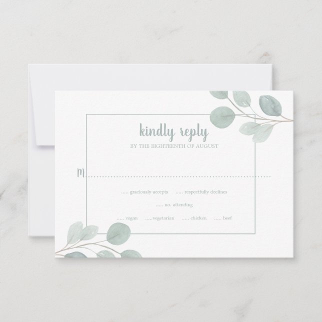 Cartons Réponse Elégant Mariage de branche Eucalyptus aquarelle (Devant)