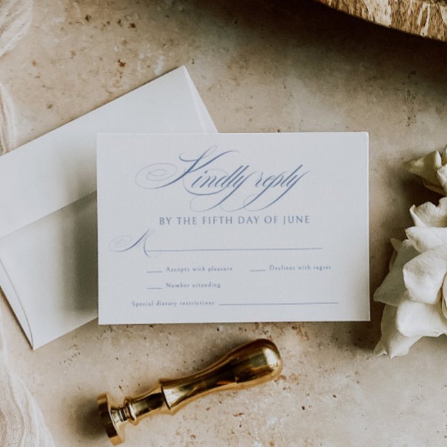 Cartons Réponse Élégant Mariage de calligraphie bleu Dusty (Créateur téléchargé)