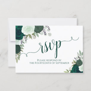 Cartons Réponse Élégant Mariage de calligraphie florale Emerald Gr
