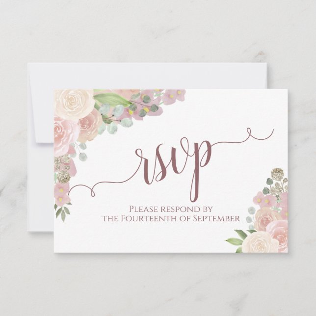 Cartons Réponse Élégant Mariage de calligraphie florale rose (Devant)
