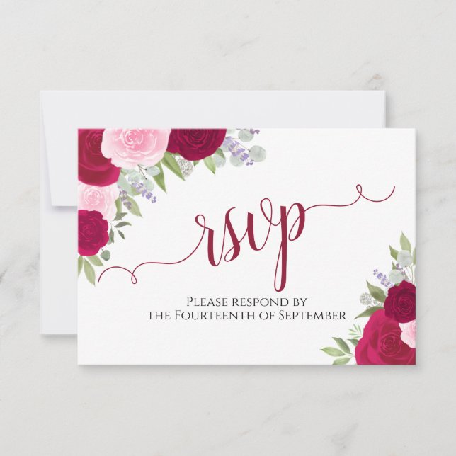 Cartons Réponse Élégant Mariage de calligraphie florale rose magen (Devant)