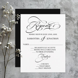 Cartons Réponse Élégant Mariage de calligraphie noir et blanc