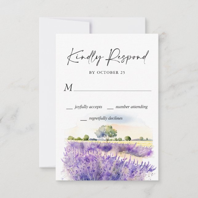 Cartons Réponse Élégant Mariage de champ de fleurs de lavande aqua (Devant)