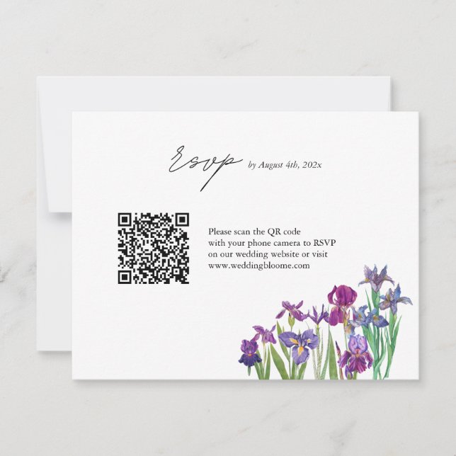 Cartons Réponse Élégant mariage de code QR fleur Iris (Devant)