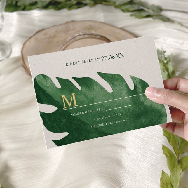 Cartons Réponse Élégant Mariage de feuille de Monstera verte tropi (Créateur téléchargé)