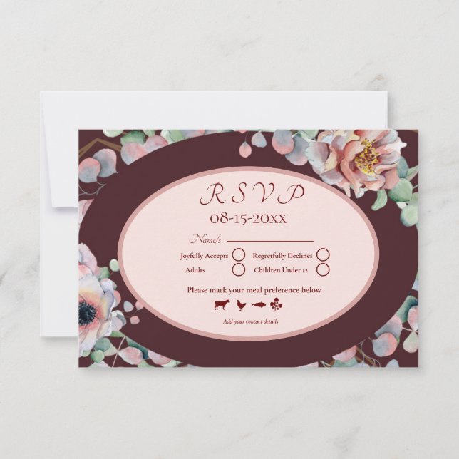 Cartons Réponse Élégant Mariage de Fleurs d'anémones Marsala Blush (Devant)
