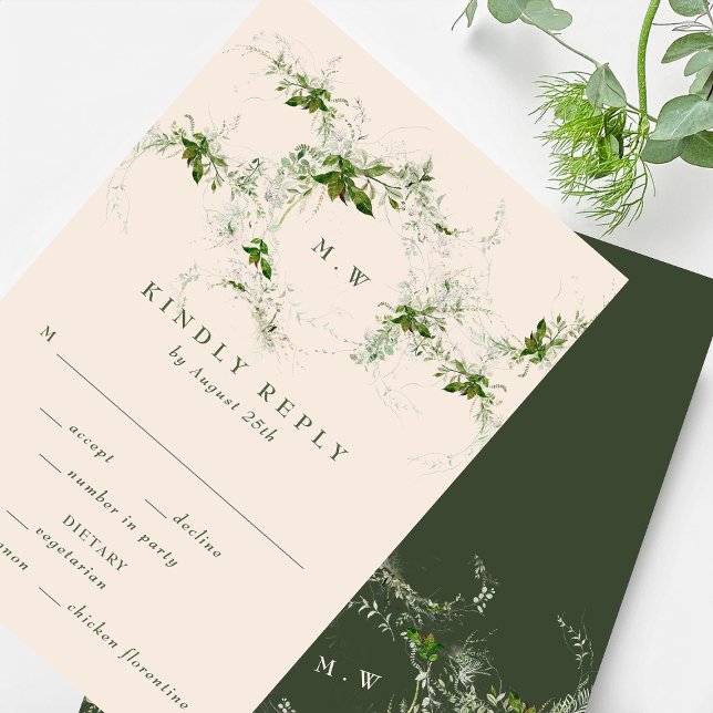Cartons Réponse Élégant Mariage de monogramme de crème Eucalyptus  (Créateur téléchargé)