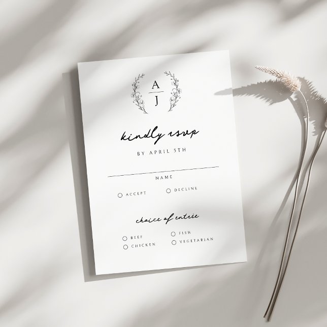 Cartons Réponse Élégant Mariage de monographie florale (Créateur téléchargé)