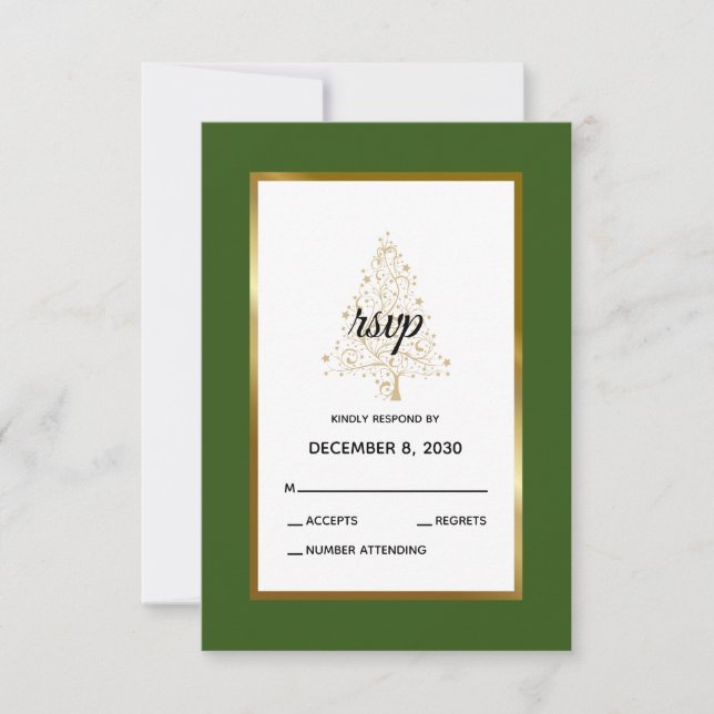 Cartons Réponse Élégant Mariage de Noël Vert Forêt (Devant)