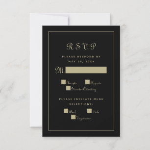 Cartons Réponse Élégant Mariage de repas de script Boîtier Black G