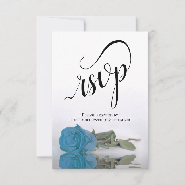 Cartons Réponse Élégant Mariage de Rose bleu turquoise à longue ti (Devant)